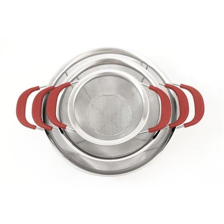 COOK PRO Cookpro 706R Excel Steel Reinforced Stainless Steel Mesh Colanders with Red Handles - 3 Piece 706R